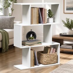 3-Tier Bookcase Room Divider in White Engineered Wood
