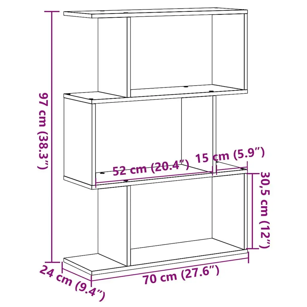 Room Divider Bookcase 3-Tier White Engineered Wood Storage Shelving Unit
