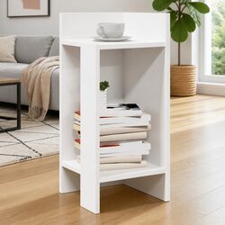 Minimalist White Side Table with Open Shelf for Storage