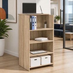 Reception Desk with Integrated Shelf in Brown Engineered Wood