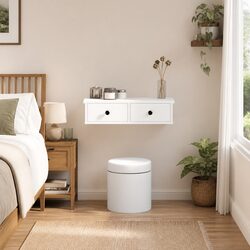Wall-Mounted White Storage Shelf with Integrated Drawers