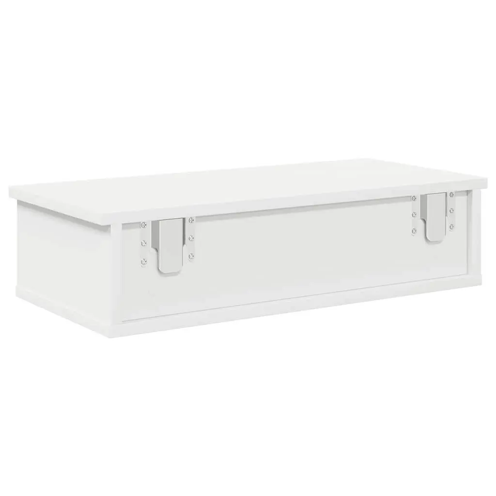 Wall Shelf with Drawers White Floating Storage Cabinet Engineered Wood