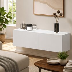Floating Storage Shelf with Drawers in White