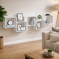 5-Compartment Wall-Mounted Cube Shelf in White