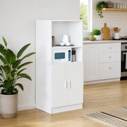 White Engineered Wood Kitchen Storage Cabinet with Shelves