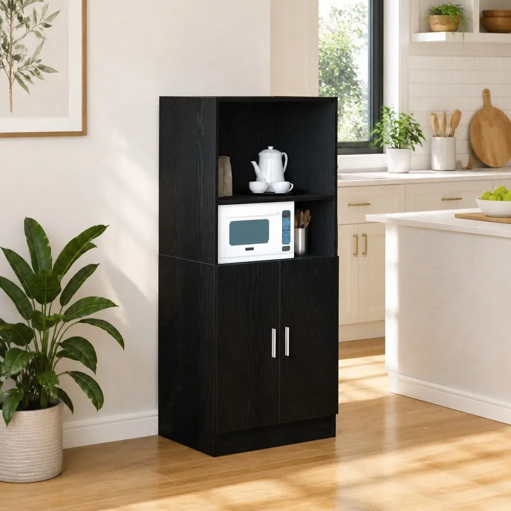 Kitchen Cabinet Black Storage Organizer Engineered Wood 57 x 41.5 x 131.5 cm