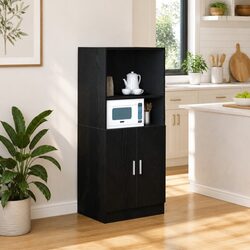 Engineered Wood Black Kitchen Cabinet with Doors