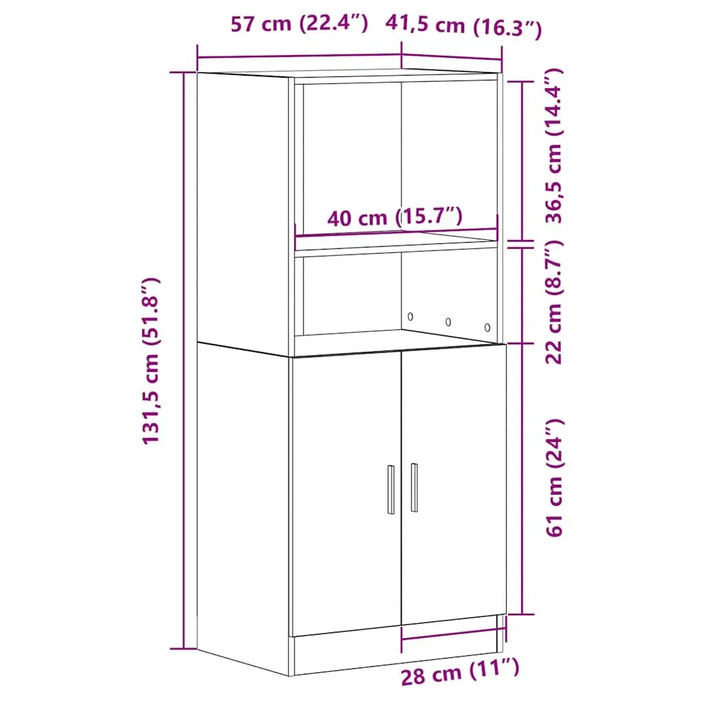 Kitchen Cabinet Black Storage Organizer Engineered Wood 57 x 41.5 x 131.5 cm