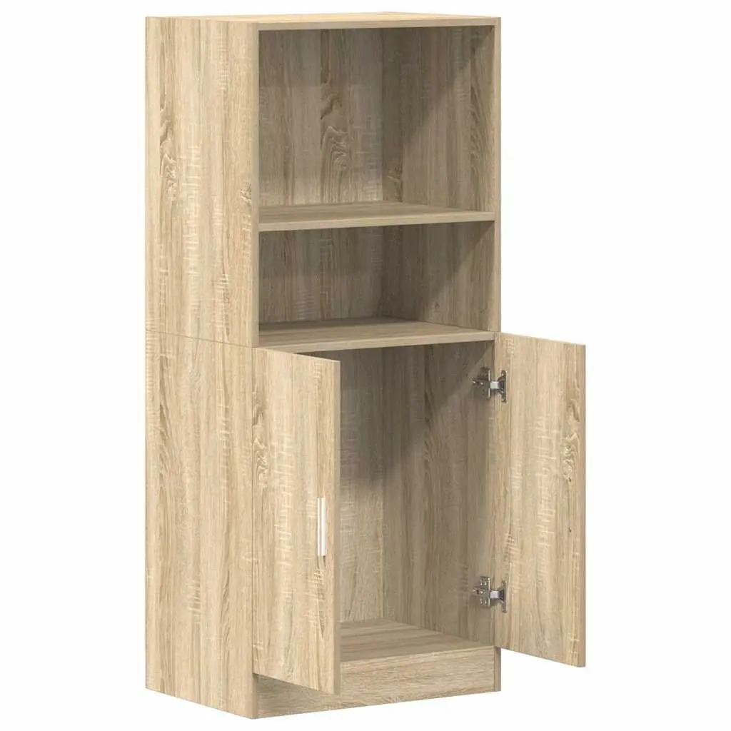Engineered Wood Kitchen Storage Cabinet Brown 57x41.5x131.5cm with Open Shelves and Bottom Cupboard