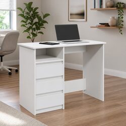 White Engineered Wood Desk 102x50x75cm for Efficient Storage