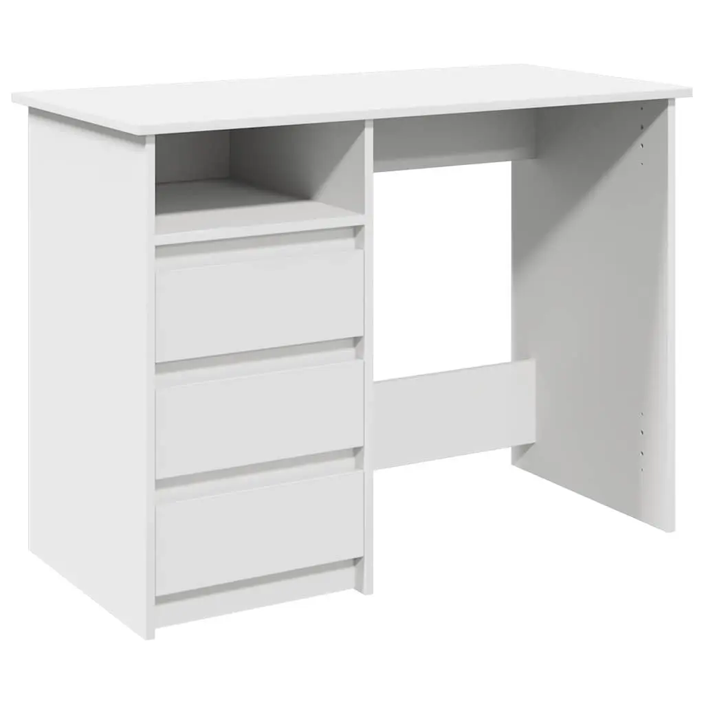 Engineered Wood Desk Spacious Storage 102x50x75cm White Home Office Study Table