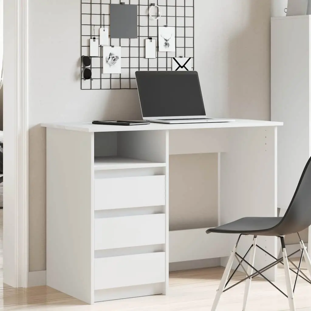 Engineered Wood Desk Spacious Storage 102x50x75cm White Home Office Study Table
