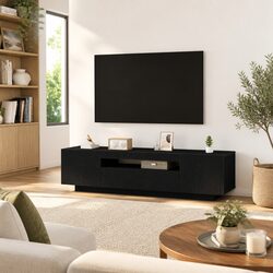 Black Engineered Wood TV Cabinet for Storage Needs