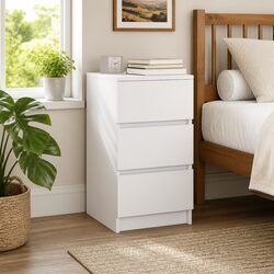 Engineered Wood 3-Drawer Nightstand in White