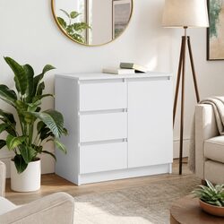 White Engineered Wood Storage Sideboard Cabinet