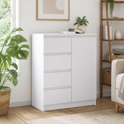 White Sideboard Cabinet with Drawers and Shelf Storage