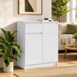 Engineered Wood White Sideboard Storage Cabinet