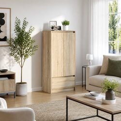 Engineered Wood Storage Cabinet with Drawer, Brown Finish