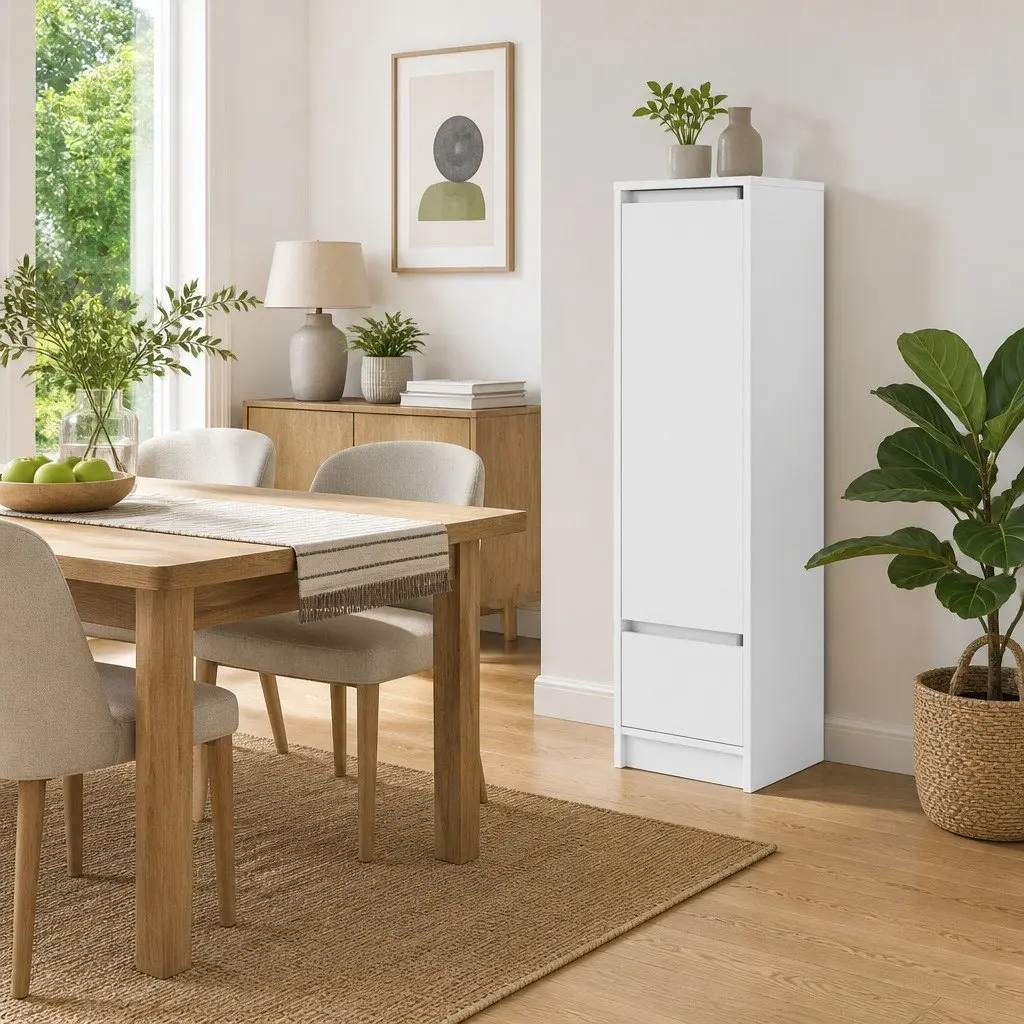 Highboard Storage Cabinet Engineered Wood Ample Storage Space White