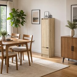 Highboard Storage Cabinet Made of Brown Engineered Wood