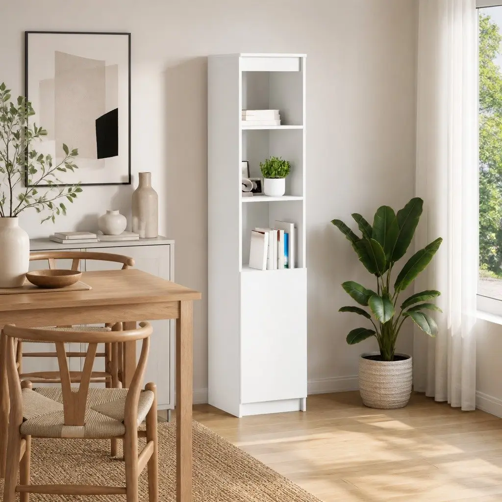 Highboard Storage Cabinet Engineered Wood Easy to Clean 37.5L x 35W x 180H cm White