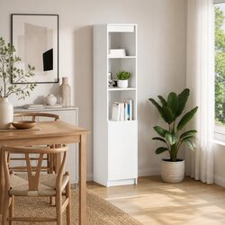 White Engineered Wood Highboard Cabinet with Storage