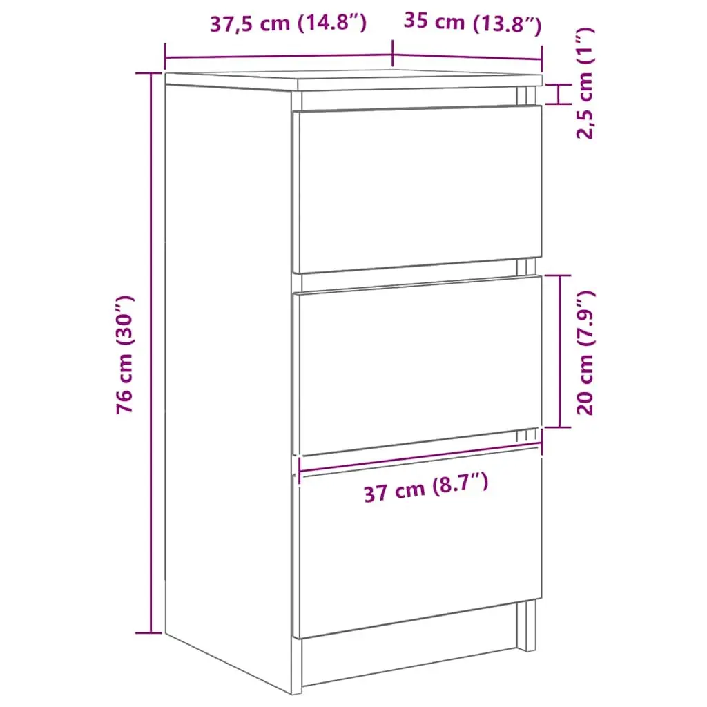 Sideboard White Engineered Wood 37.5x35x76cm Storage Cabinet