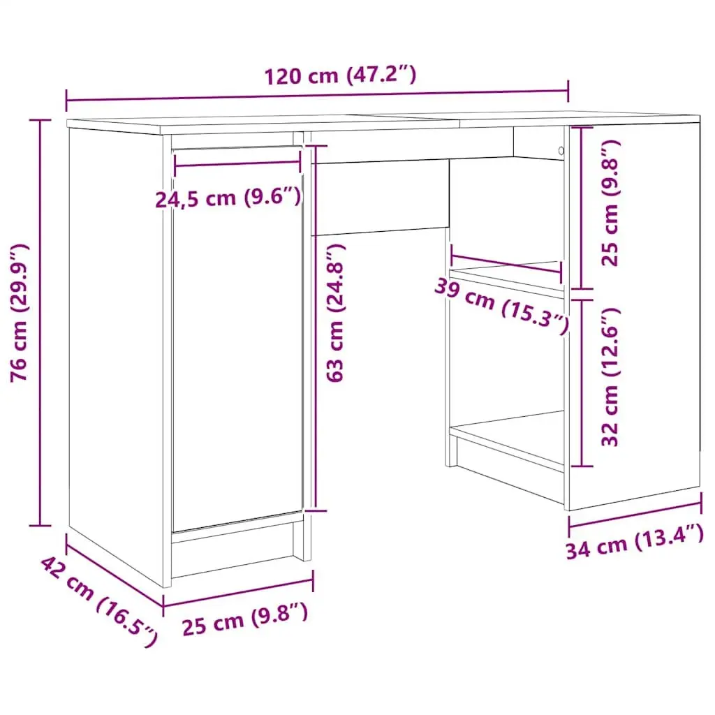 Desk Workstation Storage Engineered Wood 120cm White