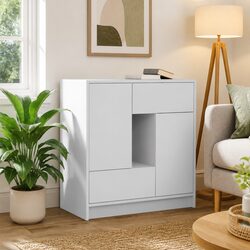 White Storage Cabinet Sideboard with Drawers and Doors