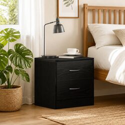 Functional Black Oak Nightstand 40x30x40cm with 2 Drawers