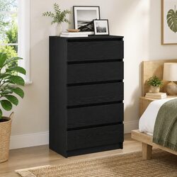 5-Drawer Black Oak Storage Cabinet with Engineered Wood