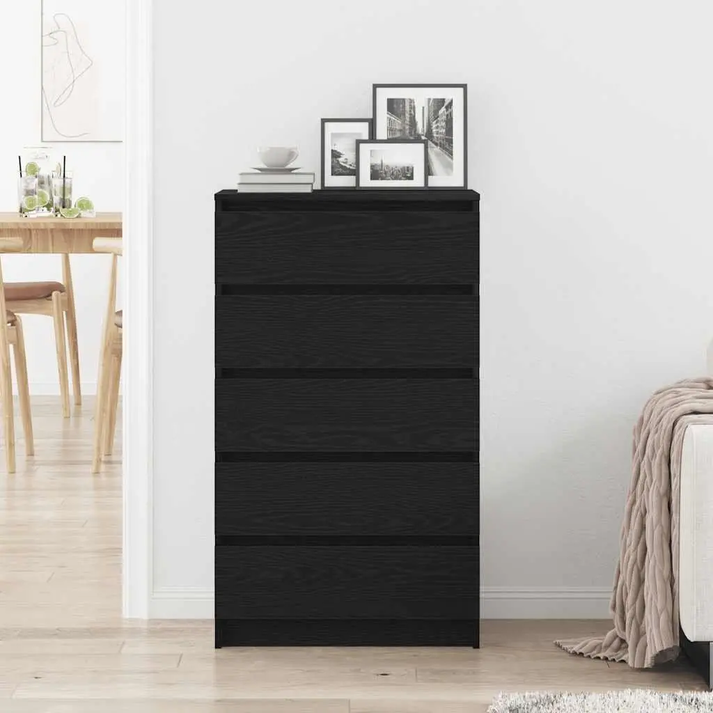Drawer Cabinet Storage Chest 5 Drawers Black Oak 60x36x103 cm