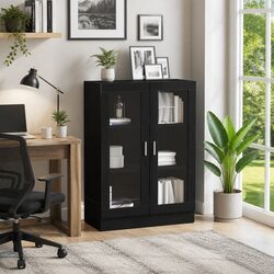 Engineered Wood Book Cabinet in Black Oak Finish