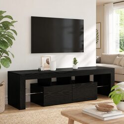 Black Oak TV Cabinet with RGB LED Lights and Storage