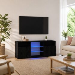 Black Oak Engineered Wood TV Cabinet with LED Lights