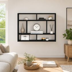 Engineered Wood Black Oak Floating Wall Shelf