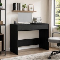 Black Oak Office Desk: Engineered Wood with 2 Drawers