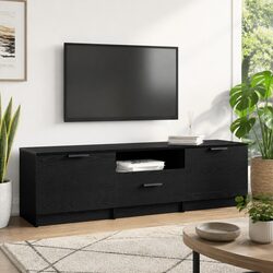Black Modern TV Cabinet with Drawer for Storage Solutions