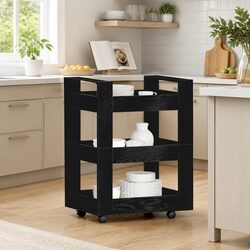 Engineered Wood Kitchen Trolley 60 x 45 x 80 cm Black with Castors