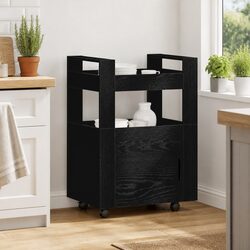 Black Engineered Wood Kitchen Trolley Storage Cart