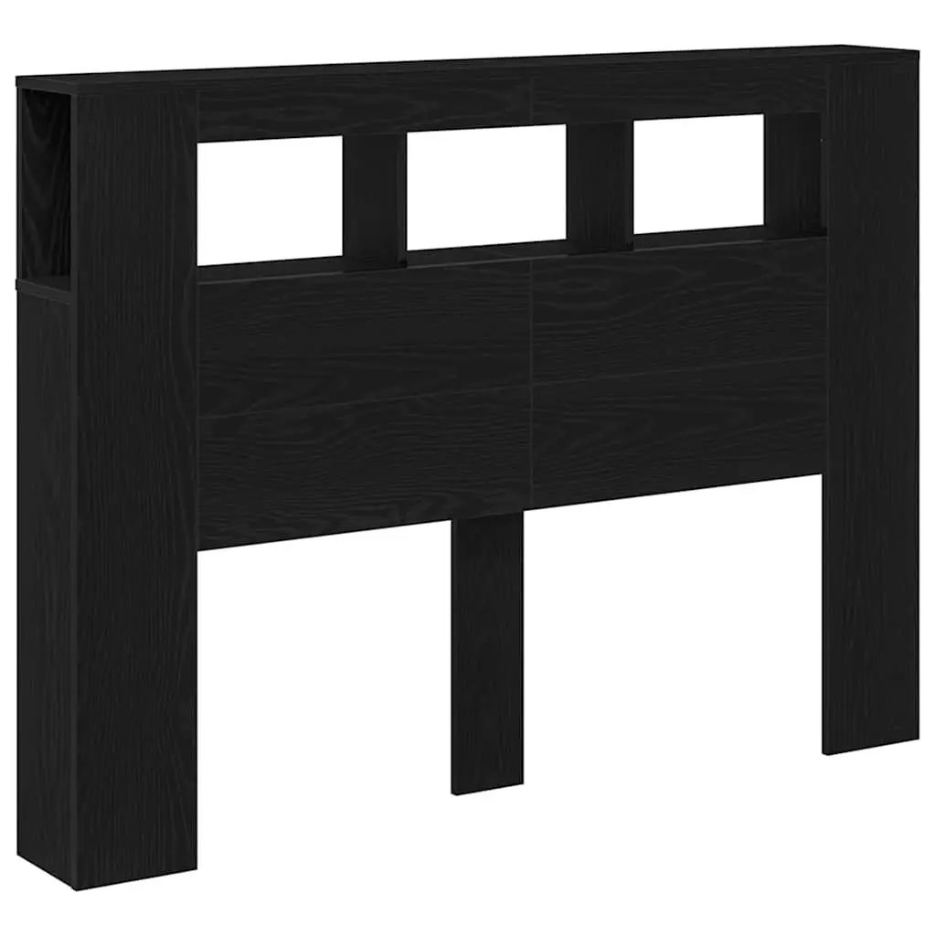 LED Headboard Storage Shelf USB Powered Black Engineered Wood Multicolour