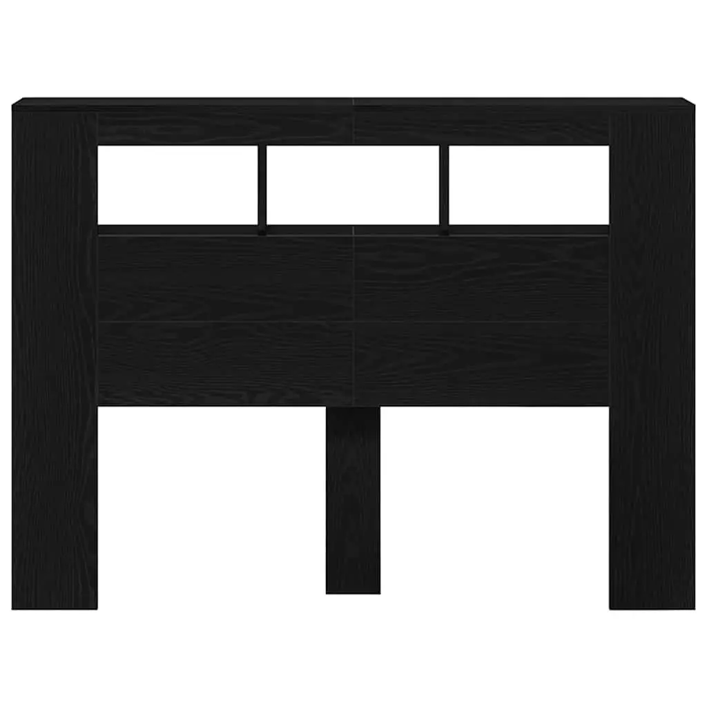 LED Headboard Storage Shelf USB Powered Black Engineered Wood Multicolour