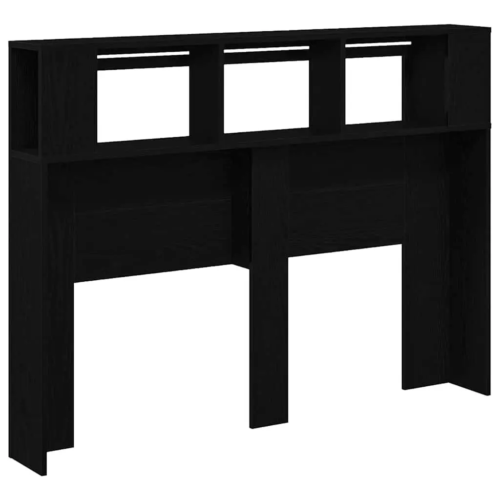 LED Headboard Storage Shelf USB Powered Black Engineered Wood Multicolour