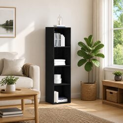 Engineered Wood Black Oak Book Cabinet with Integrated Shelves