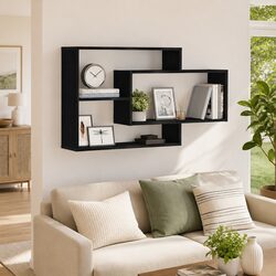 Engineered Wood Black Oak Floating Wall Shelf