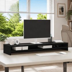 Engineered Wood Monitor Stand with Storage in Black Oak