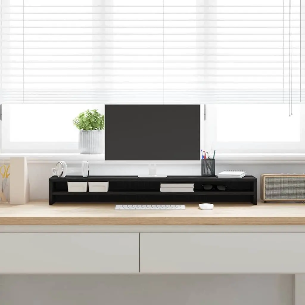 Desk Organizer Monitor Stand Engineered Wood Black Oak 100x24x13cm