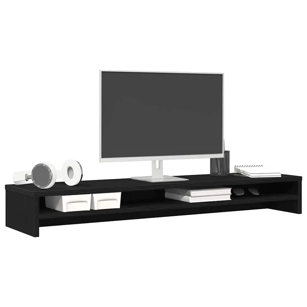Desk Organizer Monitor Stand Engineered Wood Black Oak 100x24x13cm