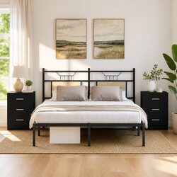 2-Piece Black Engineered Wood Nightstand Set, 38x35x55 cm