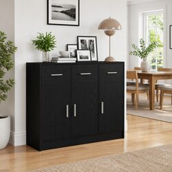 Black Oak Sideboard Storage Cabinet 91x28x75 cm
